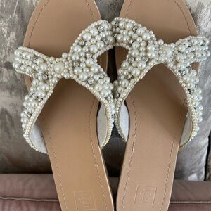 David's Bridal Cream Crystal Sandals